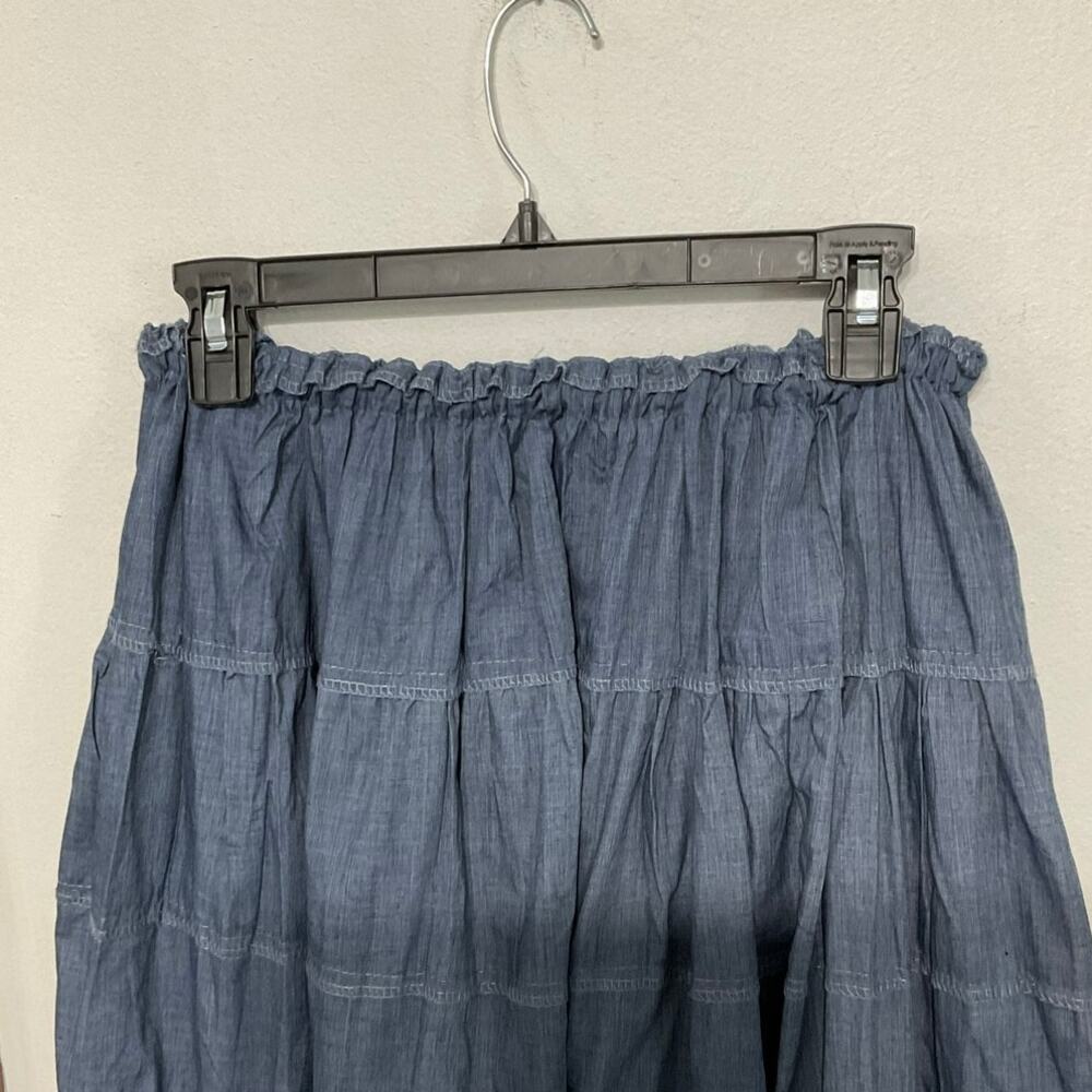 Handmade Blue Tiered Blue Prairie Midi Skirt Elastic Waist Western Boho - Picture 5 of 6
